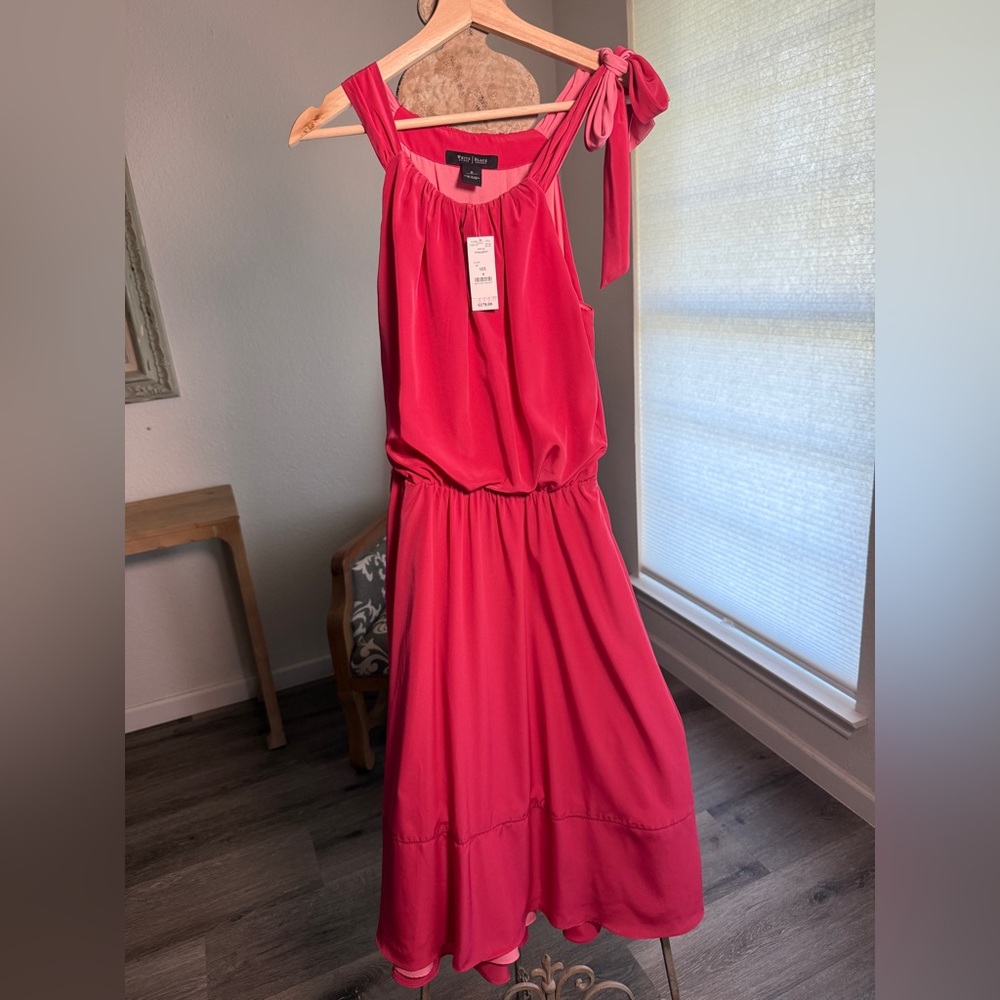 White House Black Market Dress Solid lined Midi Halter retail $178 Pink Size 0